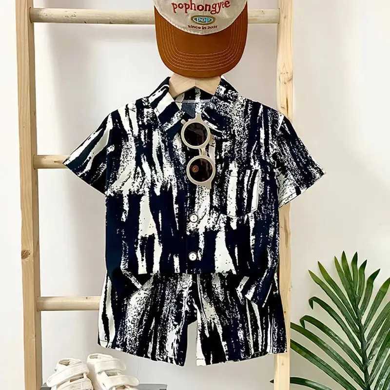 Childrens summer set fashion shirt loose polo short sleeved top+shorts 2-piece set for casual streetwearT250327