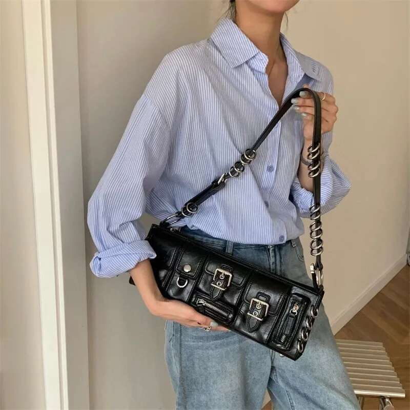 Y2k Vintage Gothic Shoulder Underarm Bag Ladies Sg Bags Leather Rock Girls Zip Cool Bagutte Women Handbags And Purses