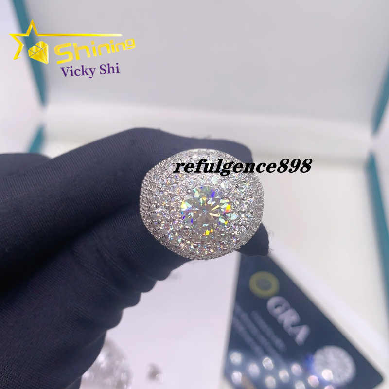 Shining Hip Hop Jewelry Rings GRA Certificated 925 Silver Iced Out VVS Moissanite Ring Custom Rings for Men