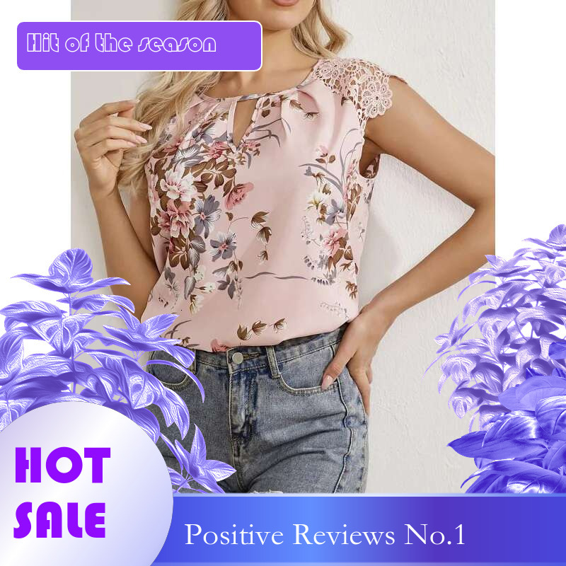 Dongdumaoyi Dames Zomer Nieuwe Kanten Mouw Patchwork Print Shirt Cap Top A