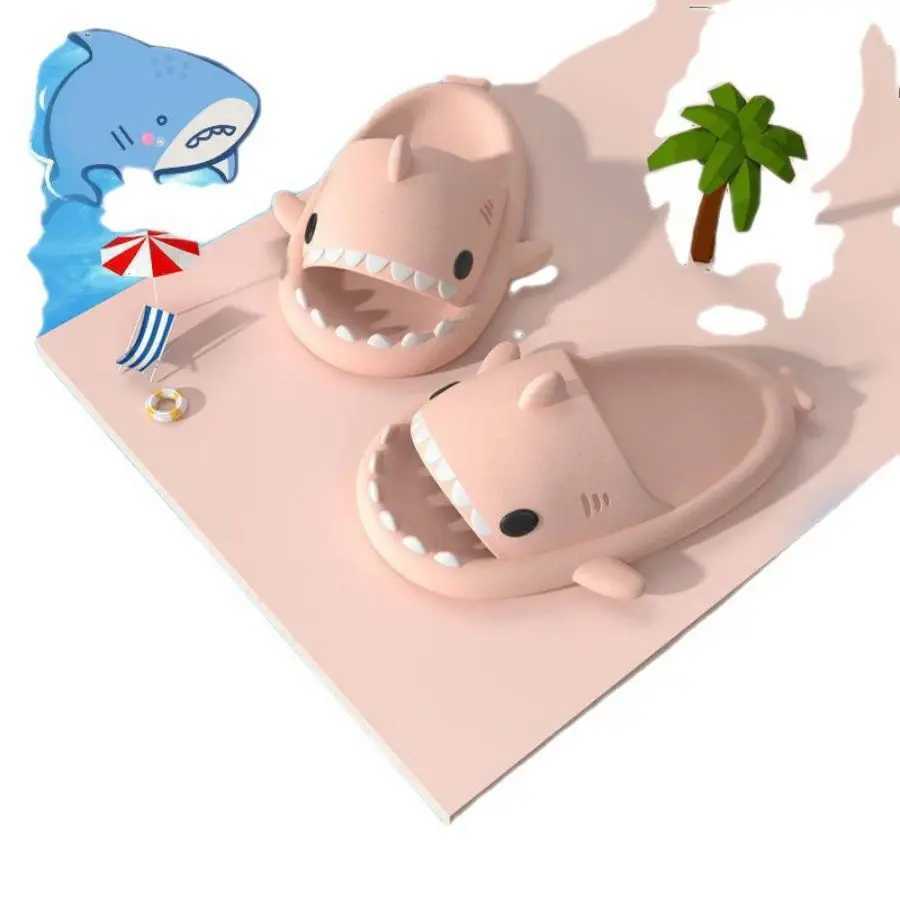 Slipper 2024 New Summer Shark Slide Womens Slide Mens Bathroom Flip up Slippers Home Non slip Flat Shoes Outdoor Childrens Fun Sandals S25326