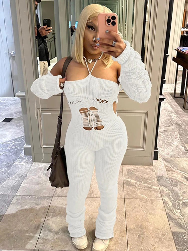 Weird Puss Bandage Knitted Strap HoodieGloves Womens Elastic Sexy Club Backless Hollow Tight Street Stacking Exercise Top 250326