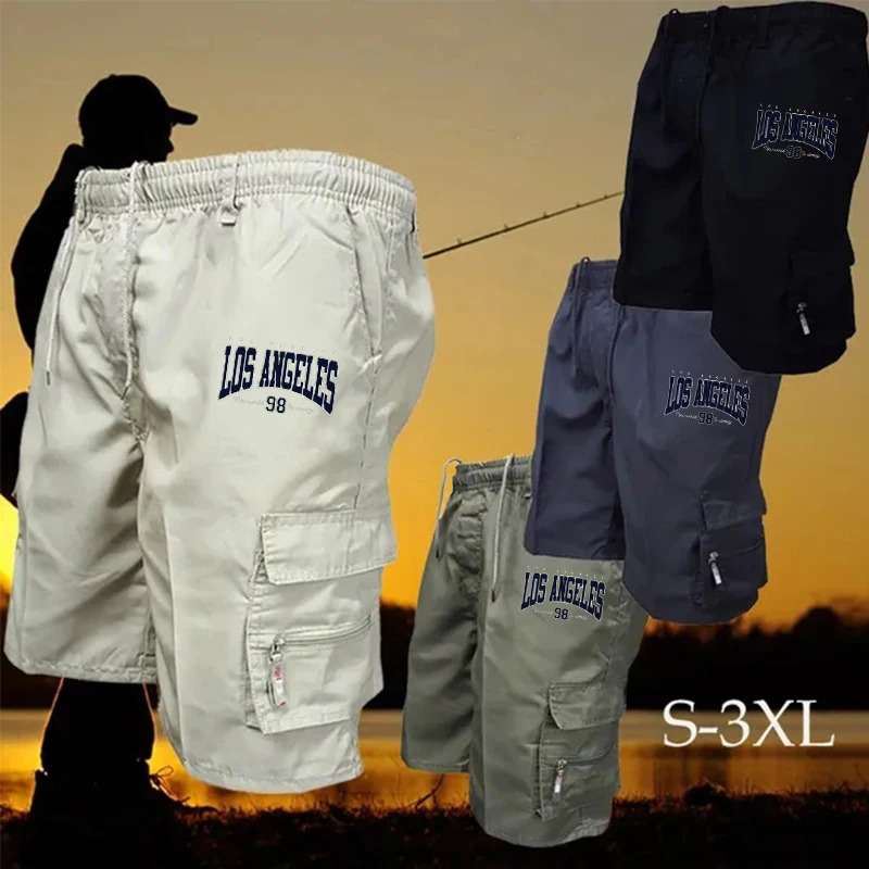 Metro 98 Cargos Mens Retro Printed Fading Durable Fabric Zipper Safety Pocket Elastic Waist Beach Outdoor Sports Shorts 250322