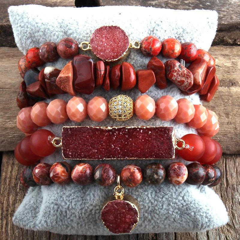 RH Fashion Boho Jewelry Natural Stone Druzy Charm Bracelet Bangle 5pc Bracelets Sets For Women Jewelryes Gift DropShip 250318