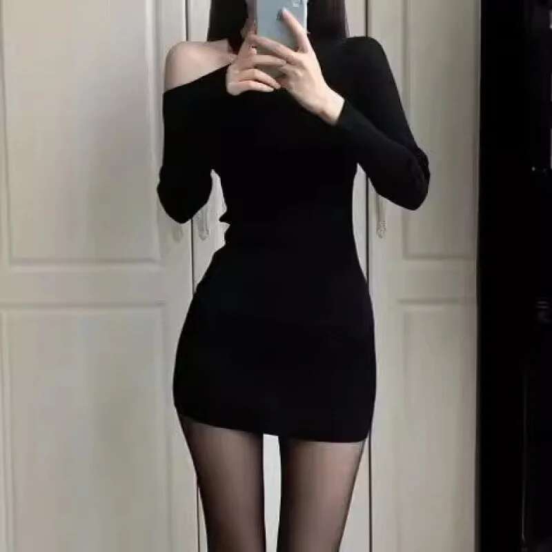 Dongdumaoyi Bodycon Off Shoulder Gebreide Jurk Slim Fit Stretch Kokerjurk Voor Lente Herfst