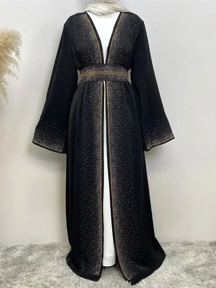 Dubai Open Black Muslim Kimono on Eid al Fitr Abaya Damen Islamic Abayas Womens Dress Ka Robe Women Musulmane Kaftan 250326