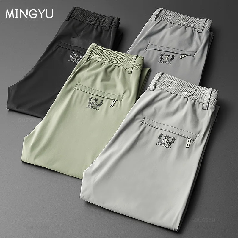 2024 Summer Mens Casual Pants Thin Soft Sports Zip Pocket Korea Grey Black Elasticity Lace-up Waist Jogging Work Trousers Male 250317