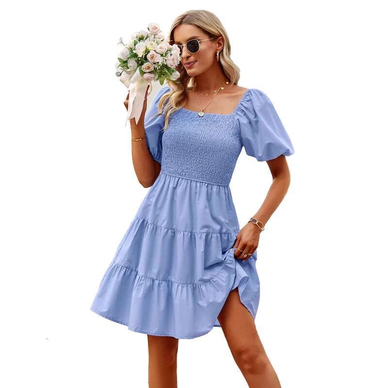 Dongdumaoyi SS Collectie Parijse A Lijnjurk Met Vierkante Hals Zomerse Elegantie Korte Mouwen
