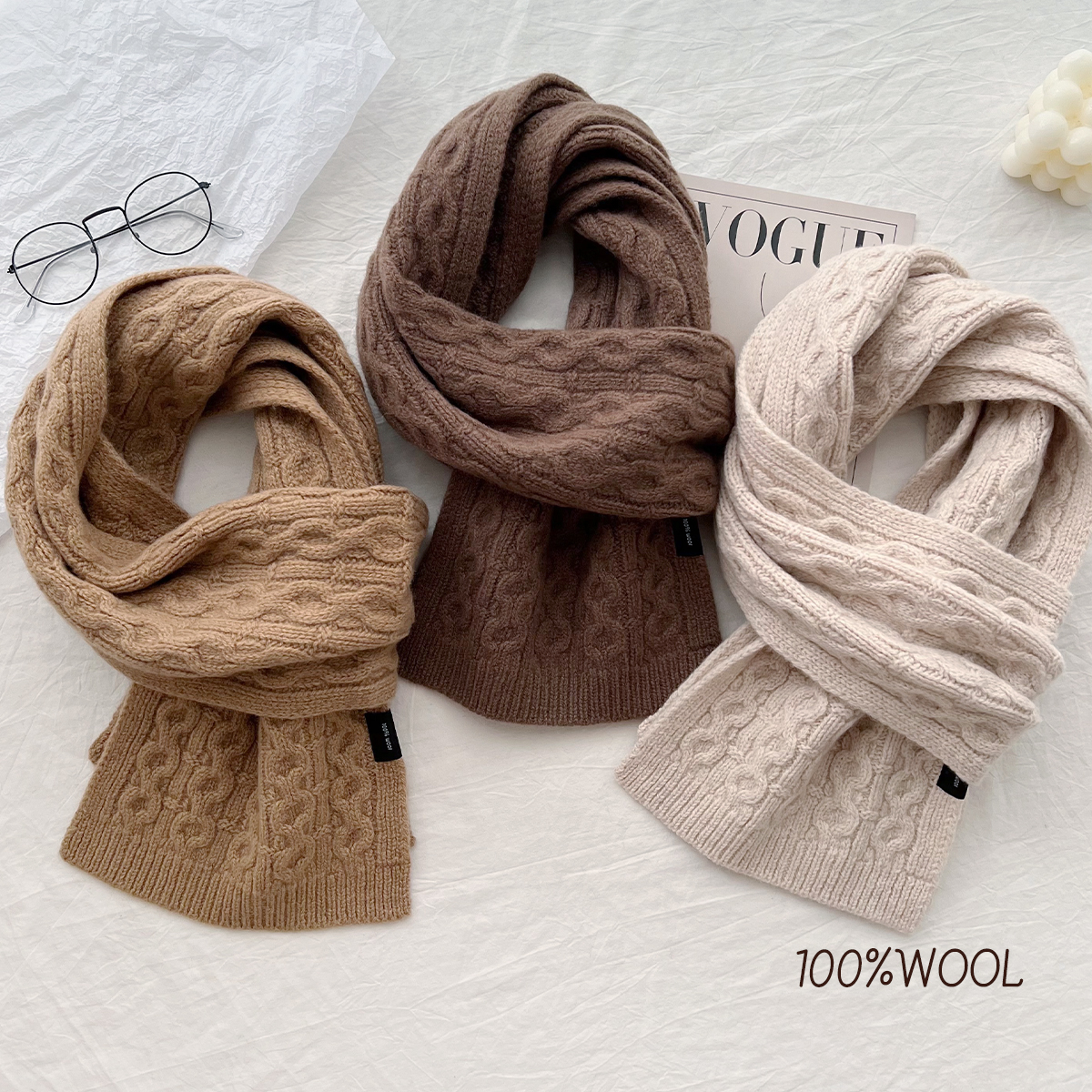 K237 100% wool versatile soft and sticky small scarf couple simple high-quality knitted warm neck scarf elders gift