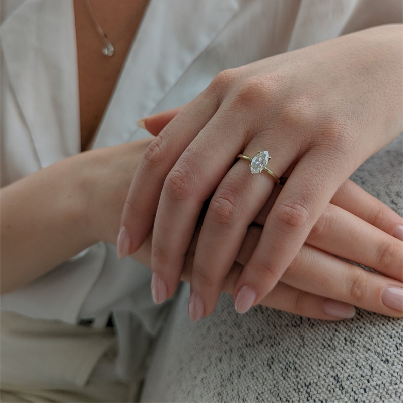 Jewelry Solid Gold Ring 1.5 Carat Marquise Engagement Sollitaire Ring For Women 14K Real Gold Thin Band Simple Design Womens Gold Ring
