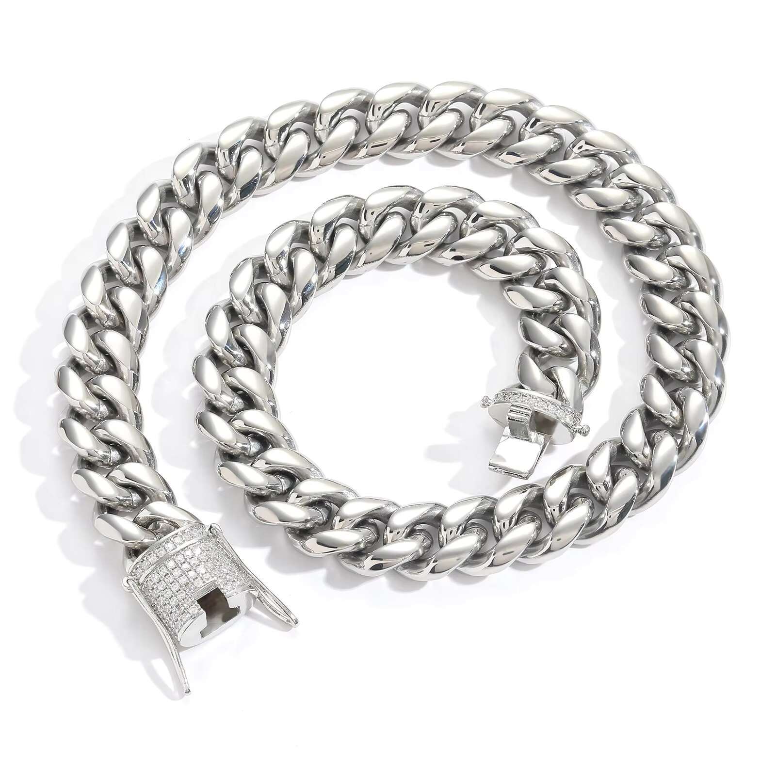 Wholesale 6-18mm Stainless Steel Cuban Chain 14K 18K Gold Plated Necklace Miami Cuban Link Chain Monaco Chains for Men