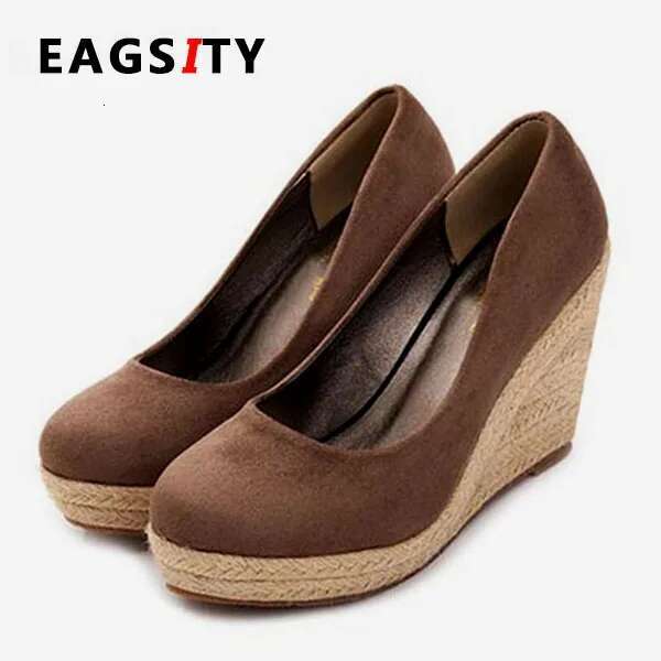 EAGSITY Espadrilles for Women wedges high heel pumps suede platform round toe wedding party office lady comfort shoes