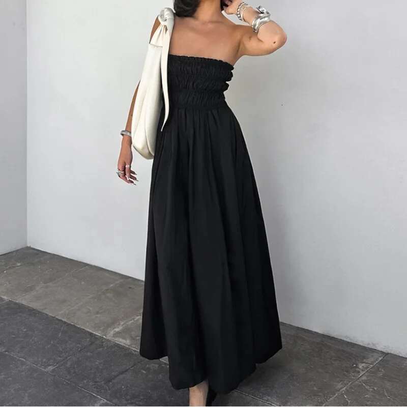 Dongdumaoyi Sexy Strapless Zwart Lente Zomer Nieuwe High End Elegante Hoge Taille Damesmode Avondjurk C
