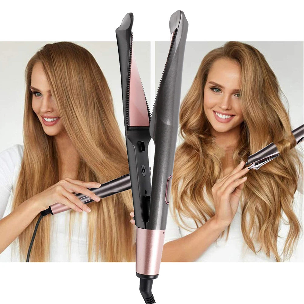 Professional Hair Straightener 2-In-1 Straight Curler Tourmaline Ceramic Heating Plate Curling Twisted Flat Iron Hair Styling 250324