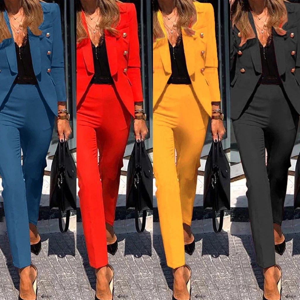 European and American womens clothing fashion solid color twopiece casual suit elegant warm 250326