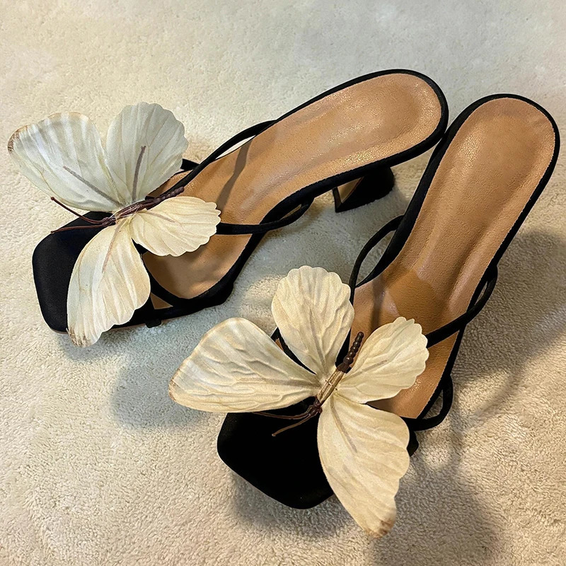 Summers open toe bow womens slider fashion elegant thick highheeled dress 250317