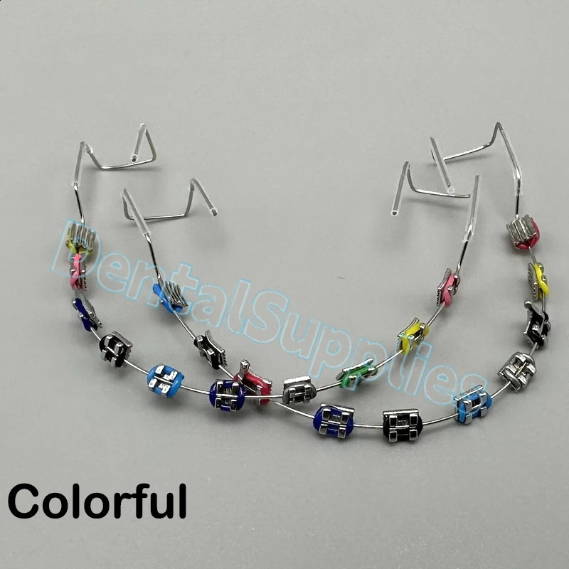 1Pair Dental Fake Braces Decorations Colorful Brackets with Hook Teeth Temporary Metal Wires Orthodontic Ligature Ties Dentistry 250327