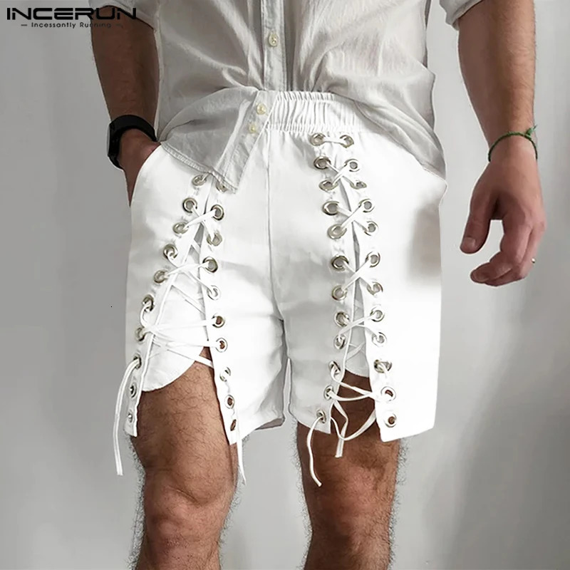 INCERUN 2025 American style shorts fashion mens mesh n solid color summer selling street clothing simple 250326