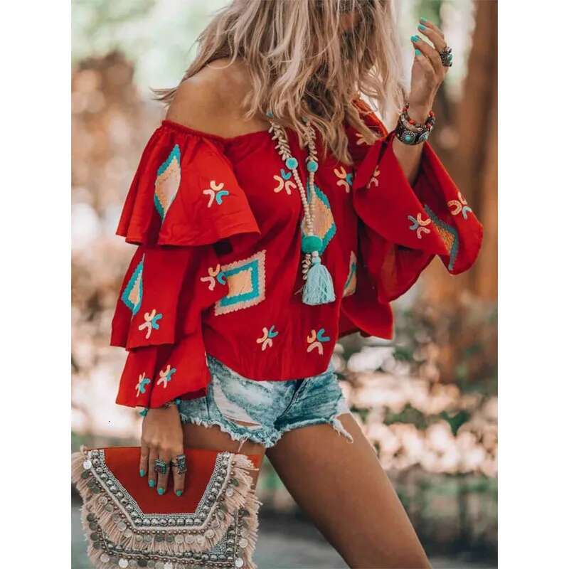 Dongdumaoyi Damesshirt In Bohemien Stijl Met Lange Mouwen Herfst Nieuwe Rode Casual Damestop A