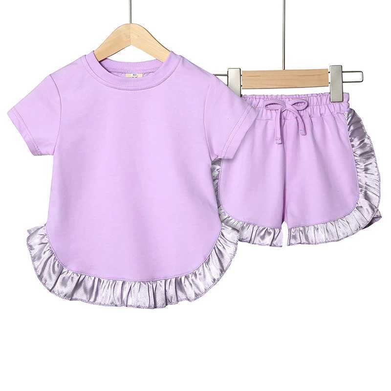 Summer Kids Little Sweet Girls Clothing Sets Cotton Luxury Homewear Top+Shorts Children Clothes Toddler Baby Outfits Suit 2PCST250327