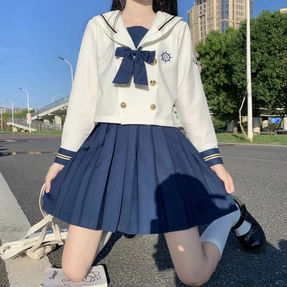 Japanese school uniform girl Jk sailor suit S2XL navy shirt summer sexy pleated Skirt Fuku anime COS costume female 250326