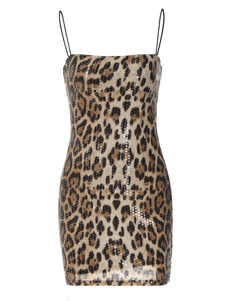 Dongdumaoyi Nieuwe Mode Luipaardprint Street Style Club Veelzijdige Strappy Pailletten Damesjurk C