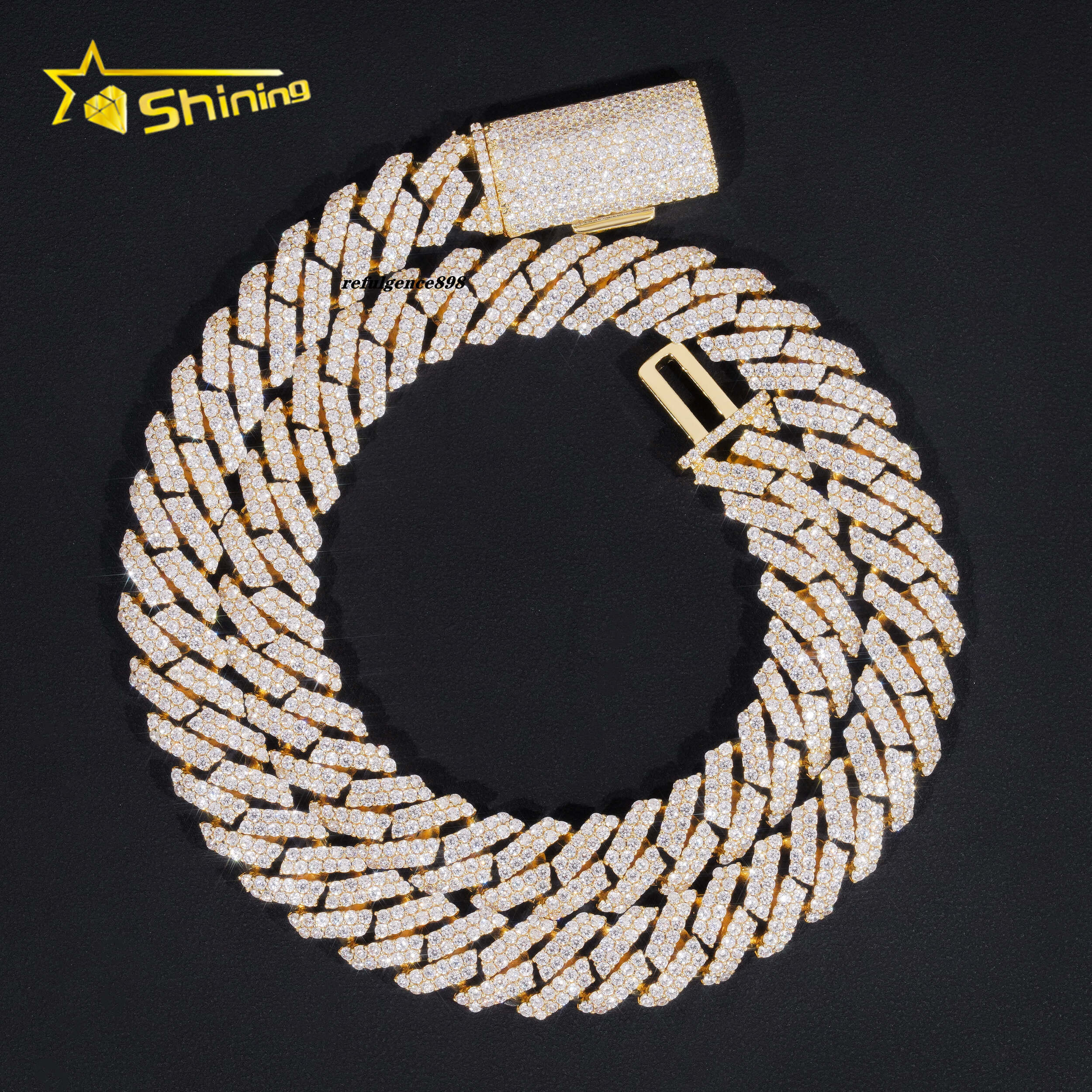Cuban Chain Gold Plated Sterling Silver 925 Pass Diamond Tester Moissanite Hip Hop Men Jewelry Iced Out 15mm Cuban Link Chain