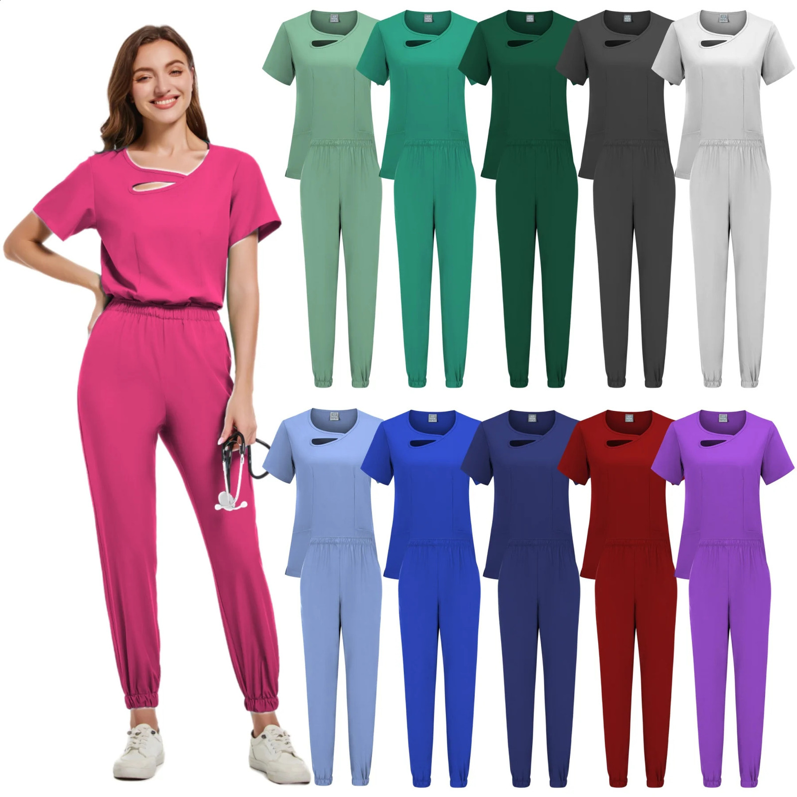 frosted set uniform elastic top pocket pants nurse doctors surgery beauty salon workwear 250326