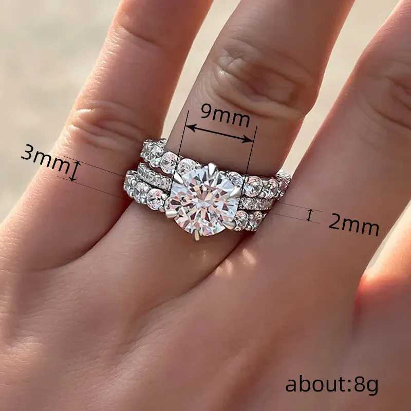 925 sterling silver wedding ring womens 3Pcs set crystal cubic zirconia luxury decoration engagement party hot fashion jewelryXJ250327