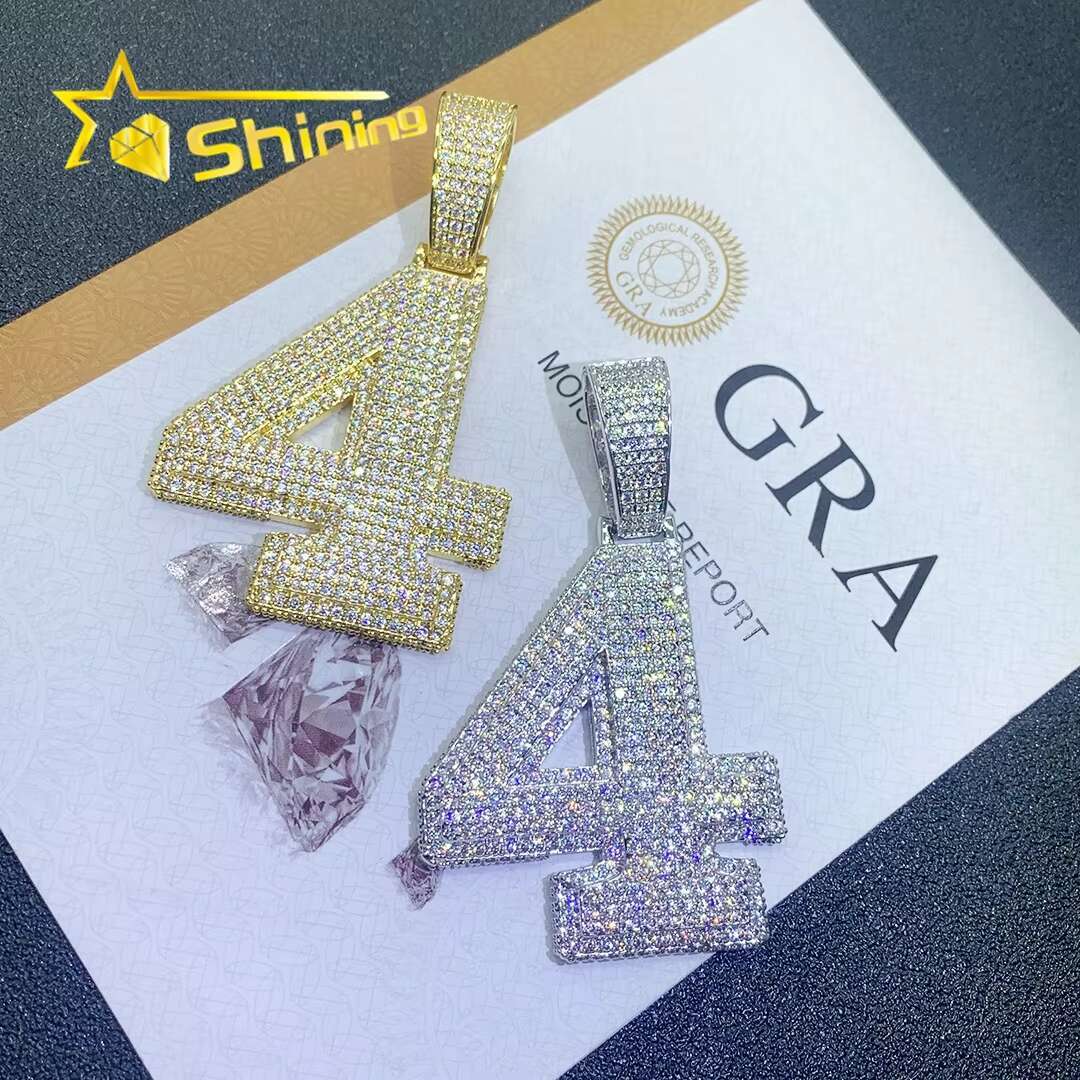 Moissanite Hip Hop Jewelry 925 Silver Number Pendants Gold Plated Rapper Fashion Iced Out Moissanite Diamond Pendants