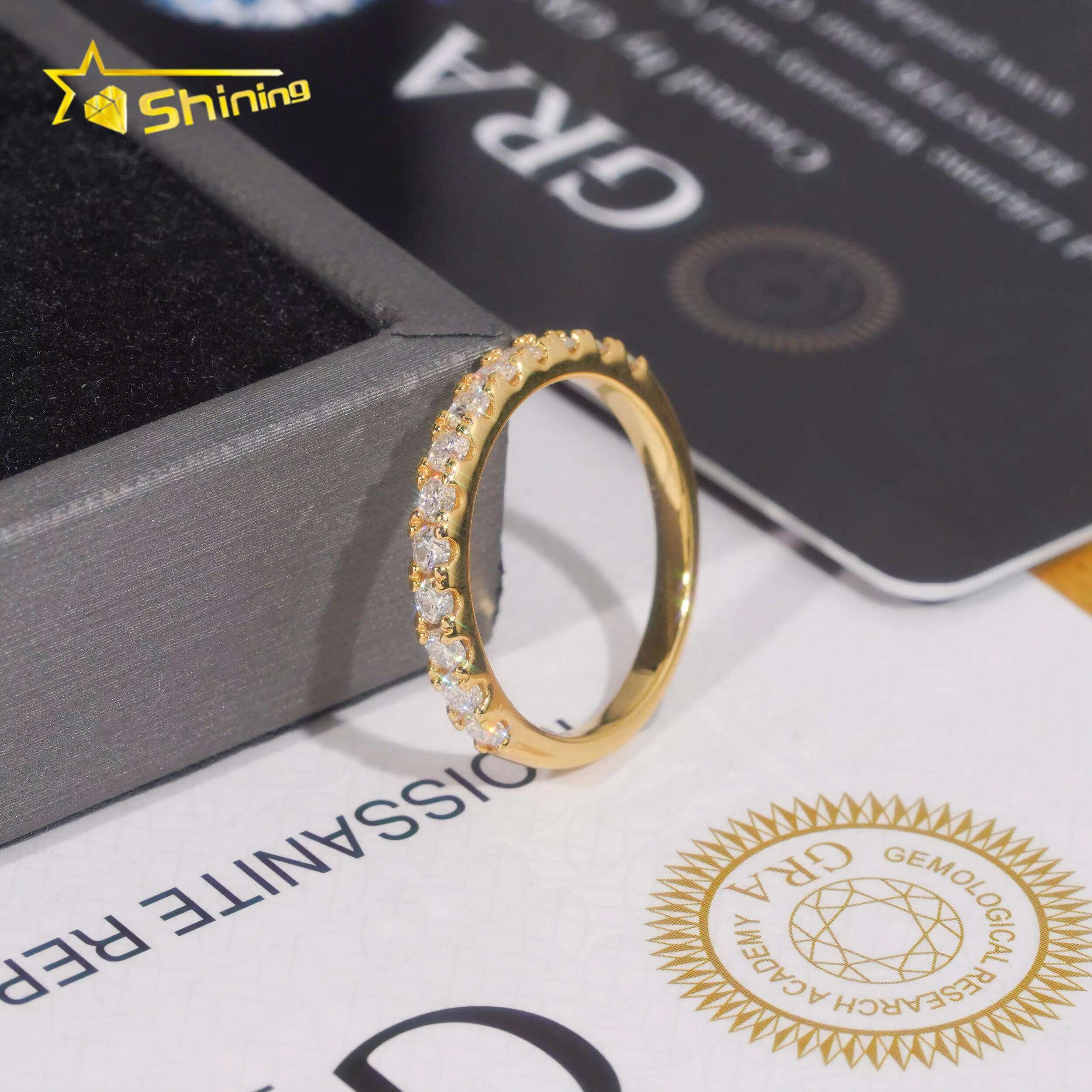 Pass Diamond Tester Gold Plated Half Eternity 2.2mm Wedding Silver Engagement Moissanite Rings for Women