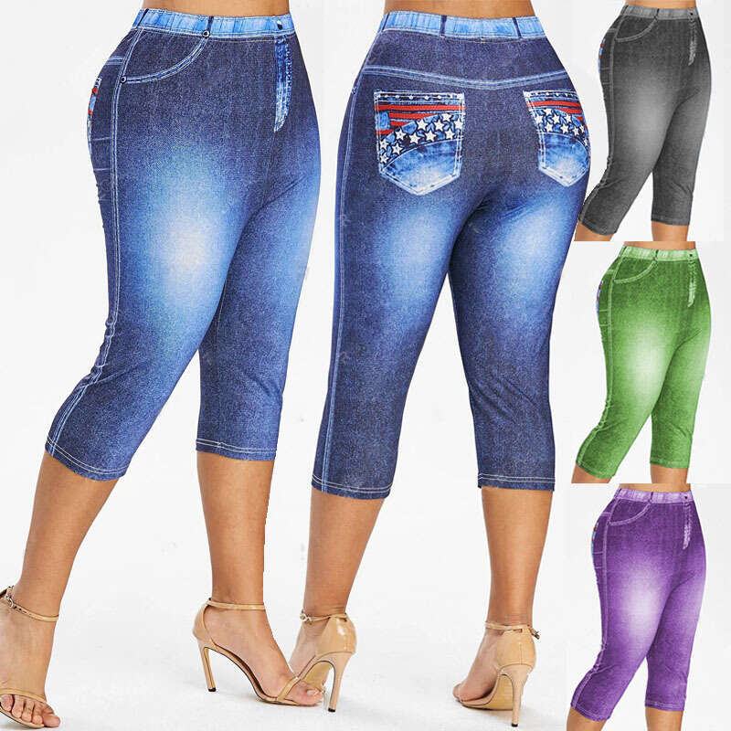 Women Yoga Pants New Printed Denim Inspired Seven Quarter Pants Casual Tight Fitting Hip Lifting And Slimming Version YJ