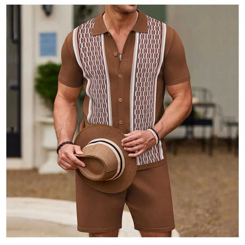Business casual mens high-quality mens two-piece set summer mens ice silk short sleeved two-piece set mens fitness centerXJ250326