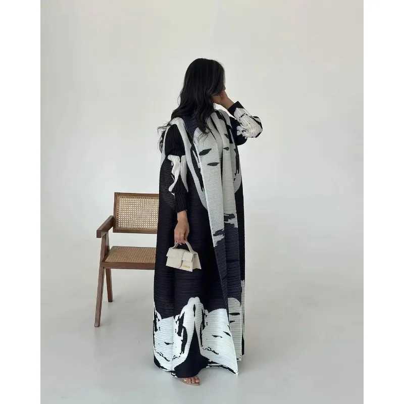 KAF Womens Luxury Long Abaya 2025 Spring/Summer New Collection Retro Printed Design Loose Large Open cardigan Tie Arab Abaya X250327