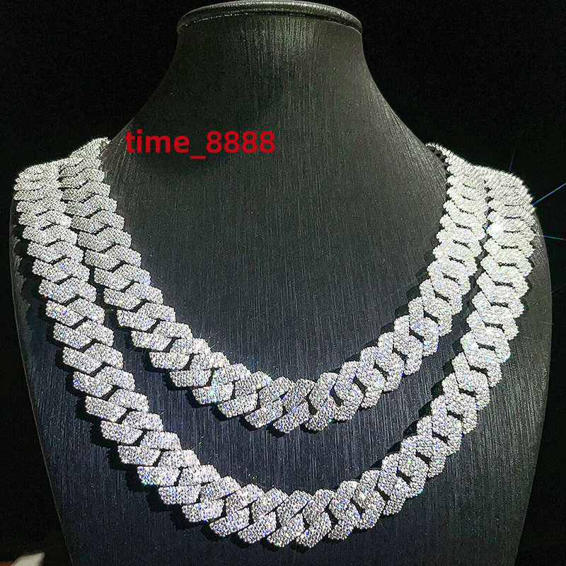 Hot Selling S925 Silver Iced Out Cuban Link Hiphop Jewelry 15mm Pass Diamond Tester D VVS Moissanite Cuban Chain Necklace