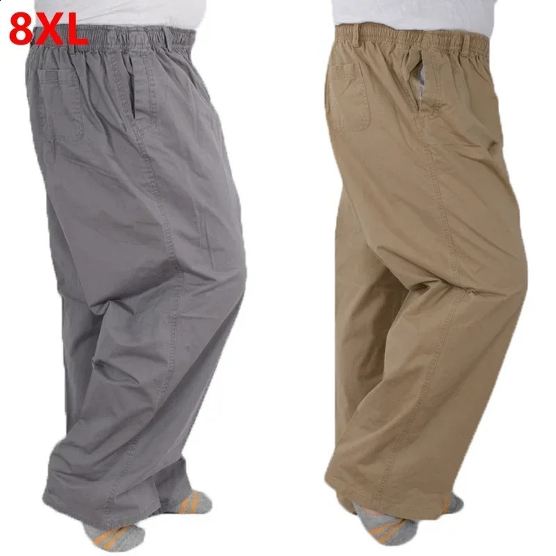 Plus size 8XL 11XL 12xl middle-aged mens summer thin elastic band high waist cotton casual trousers Dad oversize 9XL 8XL 7XL 250317