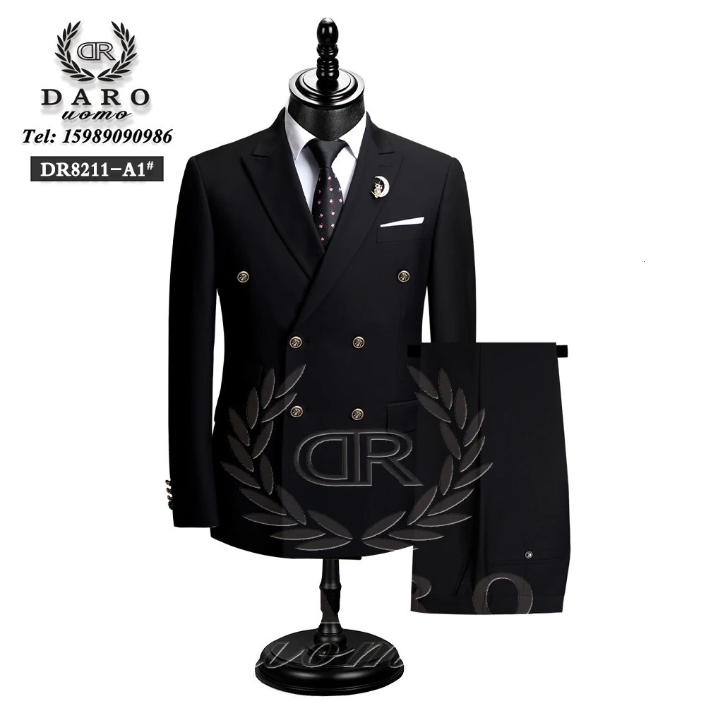 DAROuomo Mens Ultra Thin Fit Formal Business Work Clothes 2PCS Set JacketPants DR8211 250326