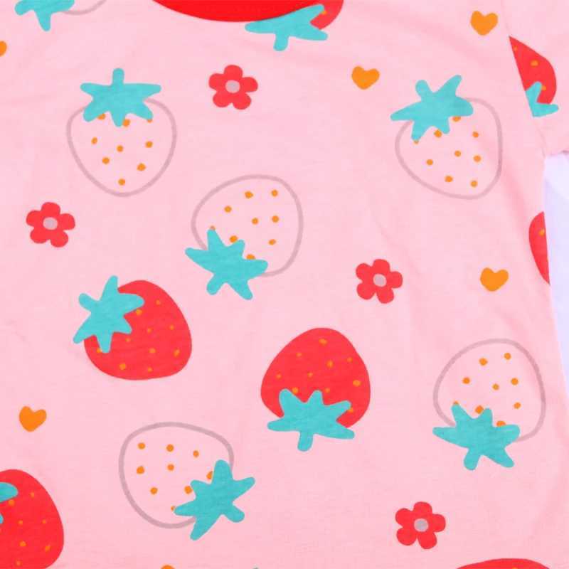 Summer girls short sleeved set strawberry printed cotton childrens sleepwear T-shirt+shorts 2PCS childrens set sleepwear 1 2 3 4TT250327