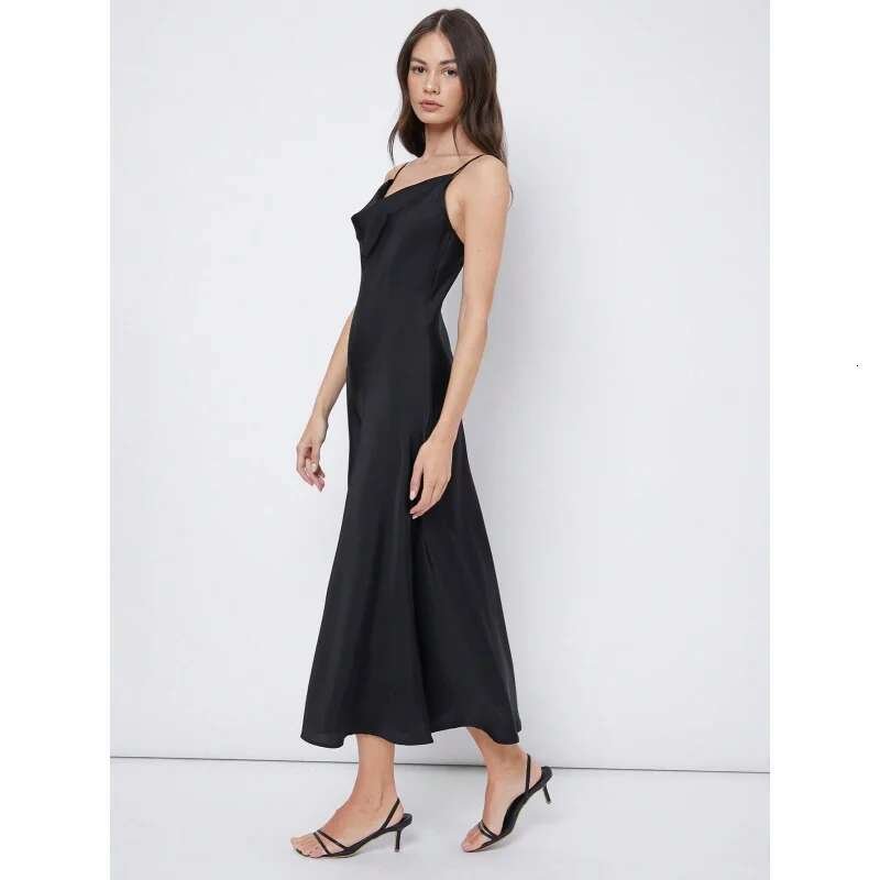 Dongdumaoyi Nieuwe Swing Kraag Glanzend Satijn Party Sling Jurk Maxi C