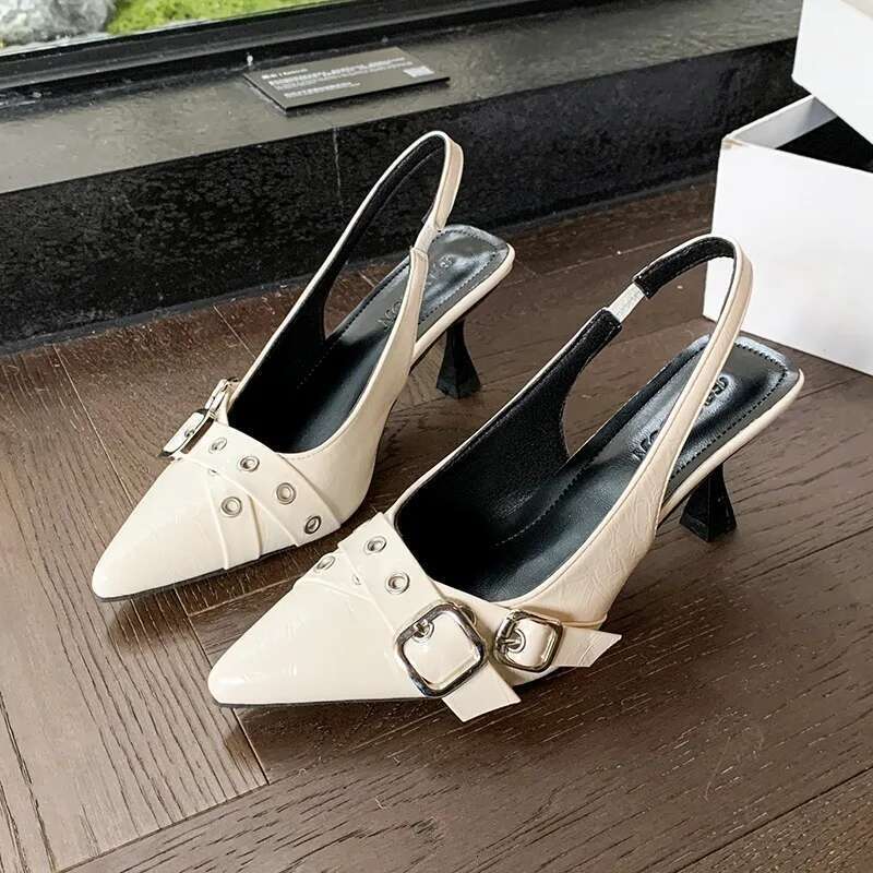 Designer Sandals Fashion Pointed Toe Buckle Strap Metal High Heels Women Elegant Single Shoes Female Pumps