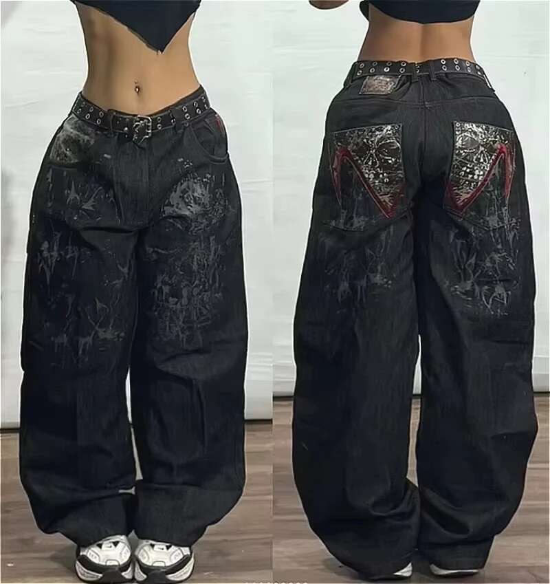 American Fashion Trend Joker Pattern Embroidered Loose Women Street Y2k New Hip Hop Oversized Wide-Leg Pants Unisex Jeans