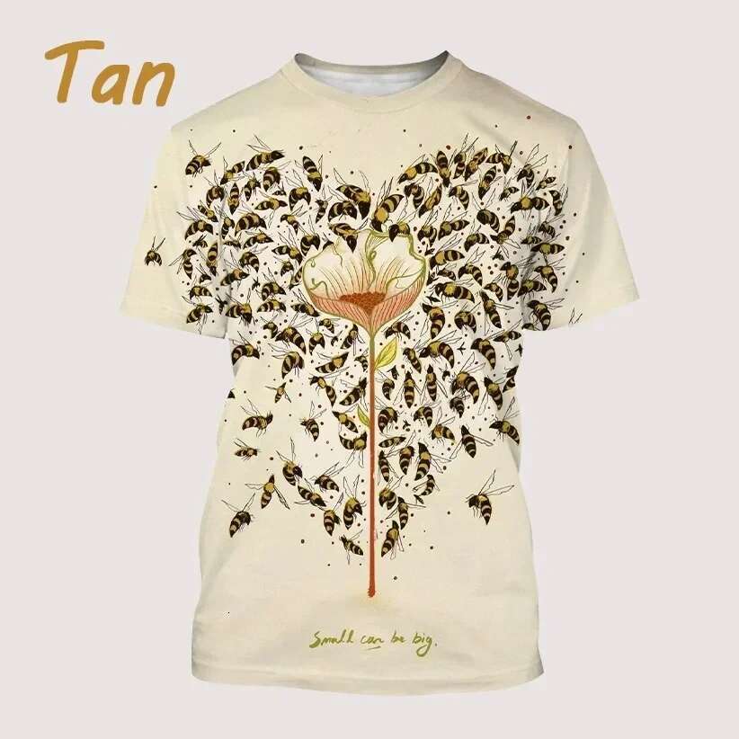 Men s T shirt D printed with bee and honey patterns large size loose fit comfortable breathable XL new collection for summer