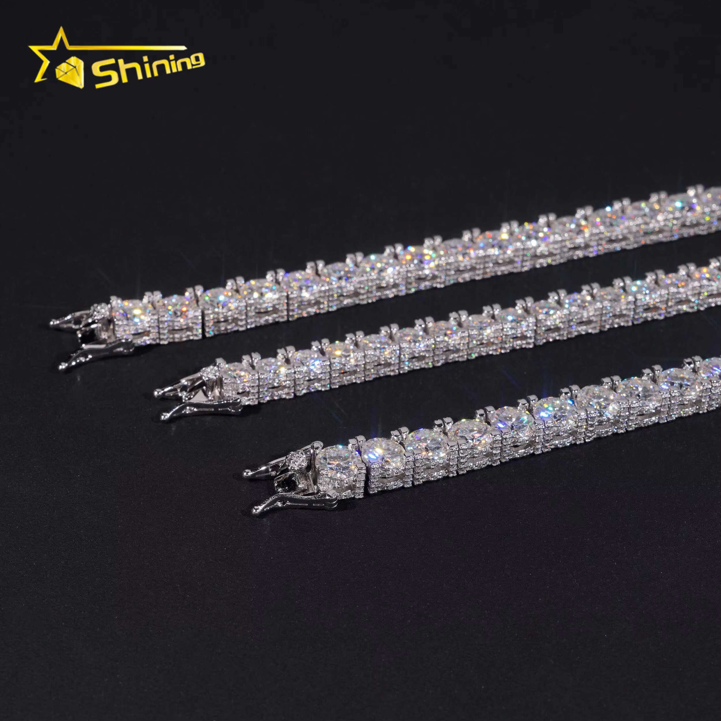RTS Factory Price Hip Hop 925 Sterling Silver 5mm 6.5mm VVS Diamond Necklace Fully Iced Out Moissanite Tennis Chain