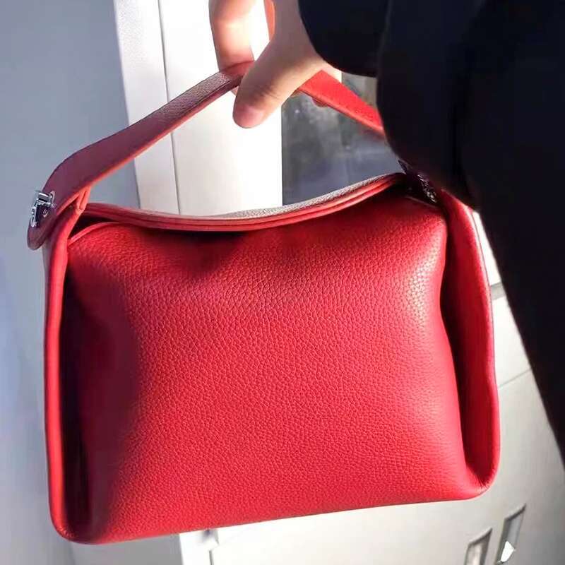 Bucket Bag For Women Designer Handbags New In PU Vintage Red Solid Color Small Lychee Pattern Messenger Bags