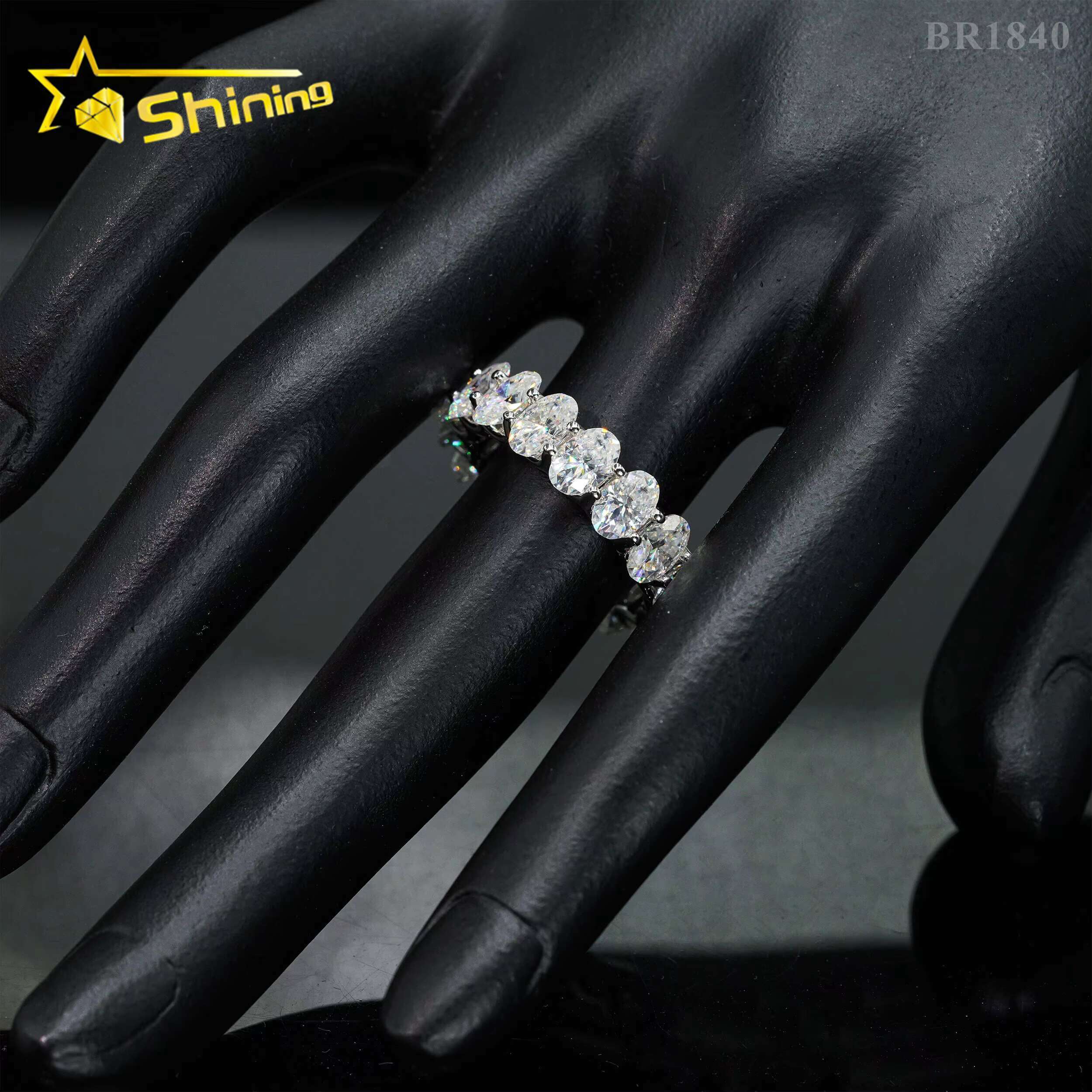 Wholesale 3*5MM 4*6MM Gold Plated 925 Sterling Silver Fine Jewelry Iced Out Diamond Oval Moissanite Hip Hop Eternity Band Ring