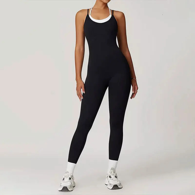 Sports womens jumpsuit black sexy backless streetwear fashion Oneck sports elegant clothing 250326