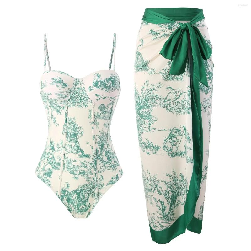 One Piece Swimsuit Women's Tight And Slimming Retro Tie Up Sunscreen Long Skirt Two Set