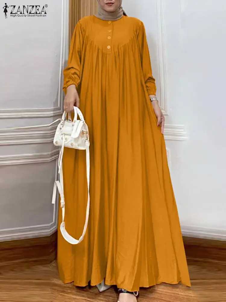 ZANZEA Solid Muslim Fashion Islamic Dress Womens Vintage Turkey Abaya Robe Long Slve Hijab O Neck Pleated Loose Ka 2025 X2505141