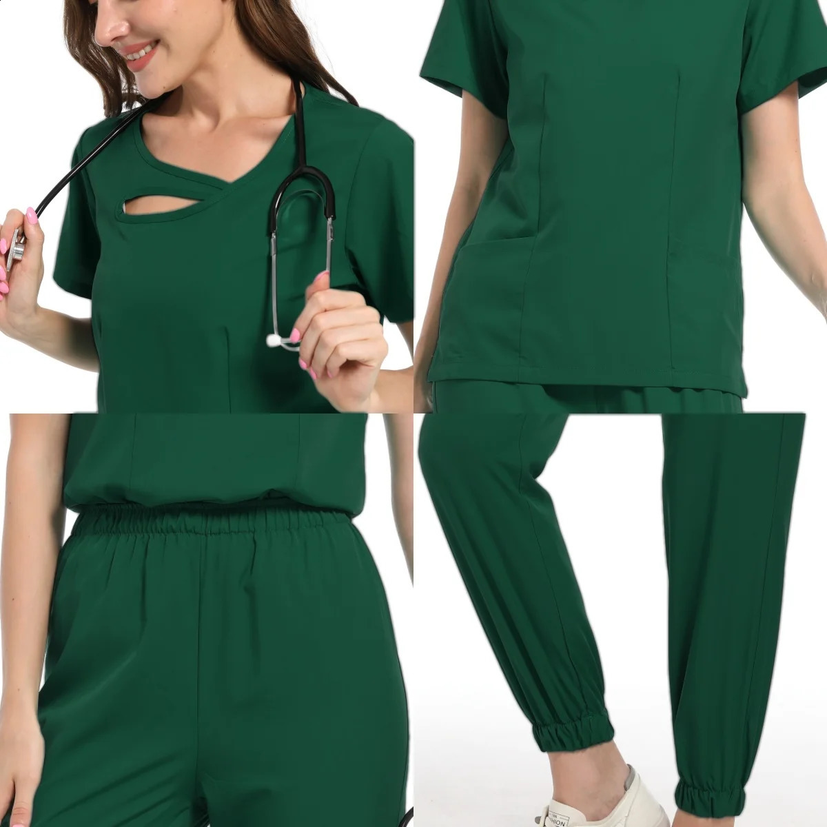 frosted set uniform elastic top pocket pants nurse doctors surgery beauty salon workwear 250326