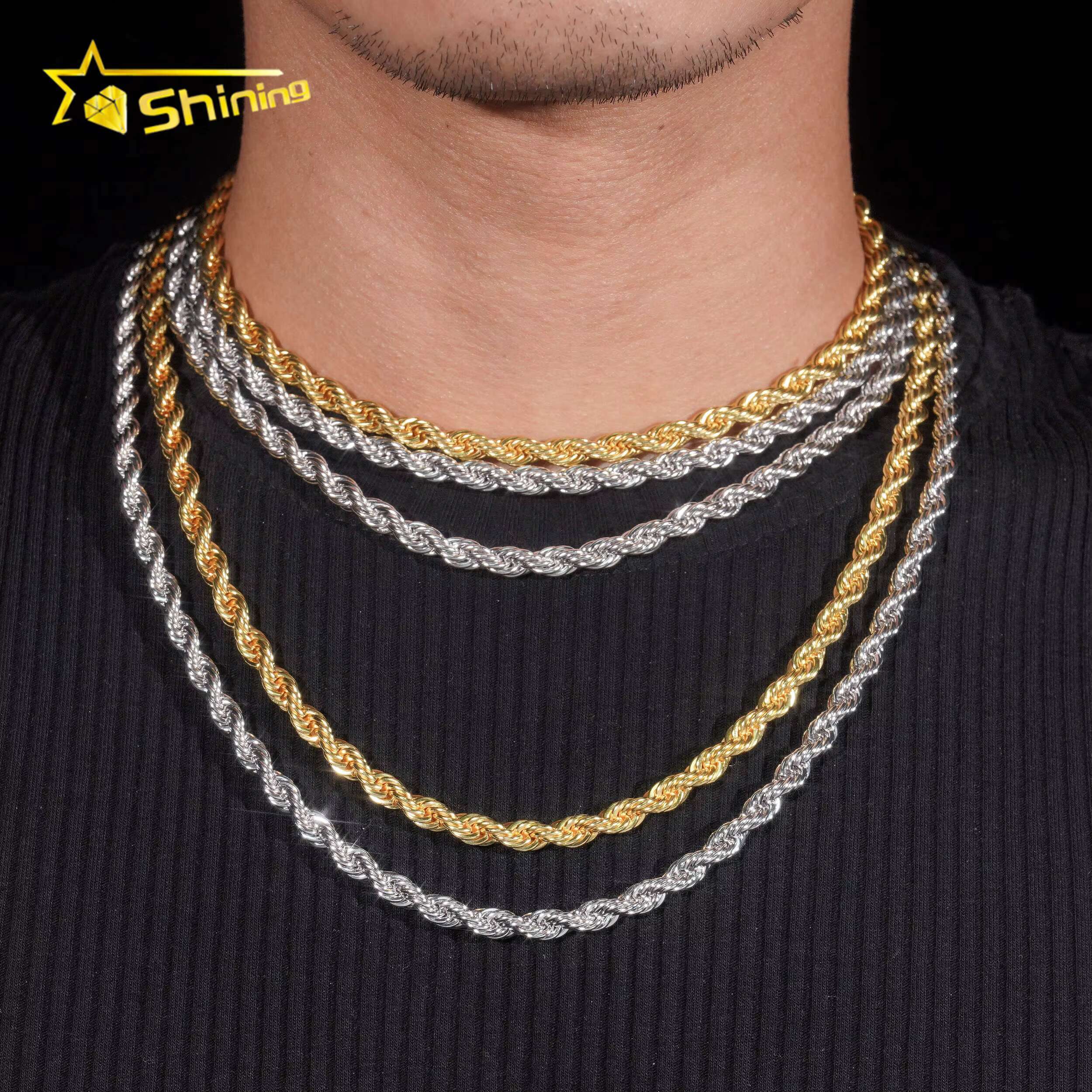 Wholesale Price Fashion Jewelry Necklace Hip Hop Gold Plated 6MM Stainless Steel Moissanite Rope Chain VVS Choker Necklace